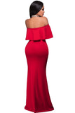 Red Ruffle Off Shoulder Maxi Party Dress