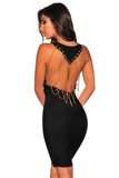 Black Bandage Gold Draped Chains Dress