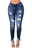 Indigo Blue Whiskered Destroy Stylish Skinny Jeans