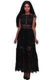 Black Lace Hollow Out Long Party Dress