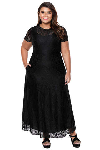 Black Plus Size Lace Party Gown