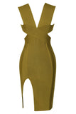 Cut Out Detail Olive Green Bandage Dress