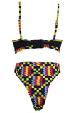 Dark Multicolor Geometric Print Cut out High Waist Swimsuit