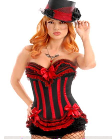 Ribbon Bow Ruffle Accent Black Striped Corset