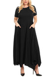 Black Plus Size Jersey Handkerchief Hem Dress