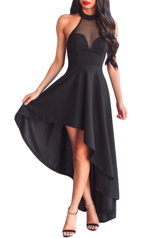 Black Sheer Mesh Decolletage Hi-low Party Dress