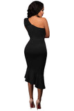 Black Single Shoulder Ruffle Party Dress