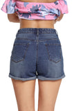 Medium Blue Destroyed Denim Cuffed Shorts