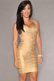 New Fashion Gold Foil Print Bandage Dress Celebrity Style