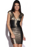 Black Gold Foil Print Celeb Bandage Dress