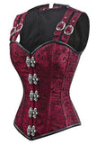 12 Steel Bone Double Buckle Straps Lace Up Corset Burgundy