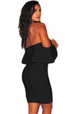 Solid Black Ruffle Off Shoulder Bandage Dress