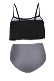 Black Top and Striped Bottom High Waist Swimwear