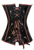 Black Brocade Corset with Brown Leather