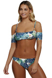 Tropical Print Spaghetti Straps Cold Shoulder Swimsuit