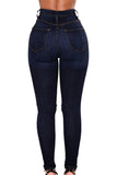 Dark Blue Fishnet Splice High Waist Jeans