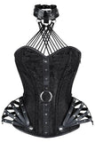 Black Gothic Steel Boned Overbust Corset with Neck Gear