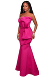 Rosy Oversized Bow Applique Evening Party Gown