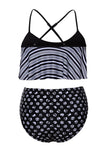 Glowing Top and Striped Bottom High Waist Swimwear