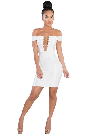 Gold Chain Crisscross Lace up White Bandage Dress