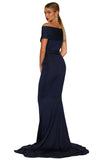 Navy Blue Off-shoulder Mermaid Wedding Party Gown