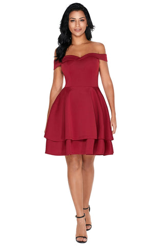 Burgundy Off Shoulder Layered Short Prom Dress