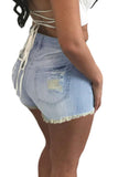 Light Blue Cut-off Fringe High Waist Denim Shorts