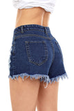 Medium Blue Denim Frayed Destroyed Shorts