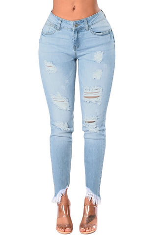 Light Blue Whiskered Destroy Stylish Skinny Jeans