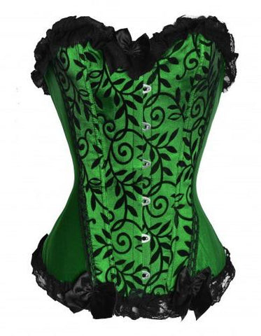 Green Vines Embroidery Strapless Corset