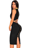 Black Gold Button Cut Out Back Bandage Dress