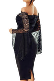 Black Lace Bell Sleeve Off Shoulder Bodycon Party Dress